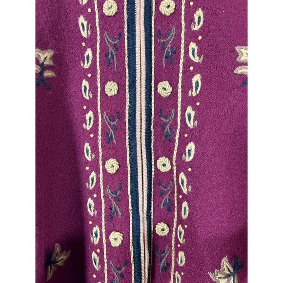 Vintage Cardigan Sweater Burgundy 1X Wool Tan Embroidered Zip Felt Koret - Picture 5 of 10